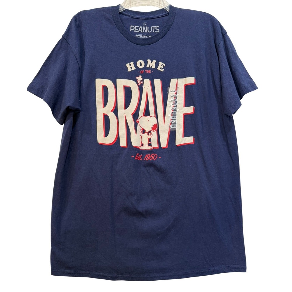 Peanuts Snoopy Home of the Brave Navy Graphic T-Shirt Men's L Ripple Junction